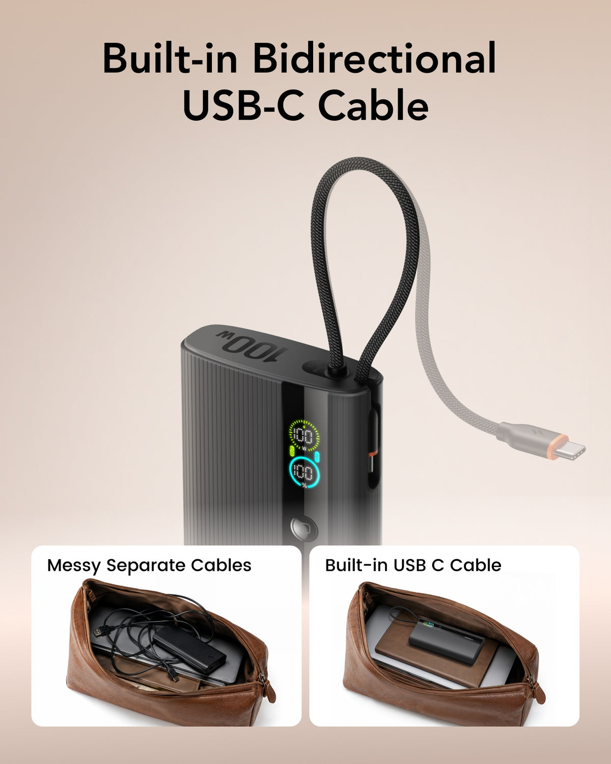 PocketPower 20 20000mAh 100W Power Bank with Built-in USB-C Cable & LED Digital Display