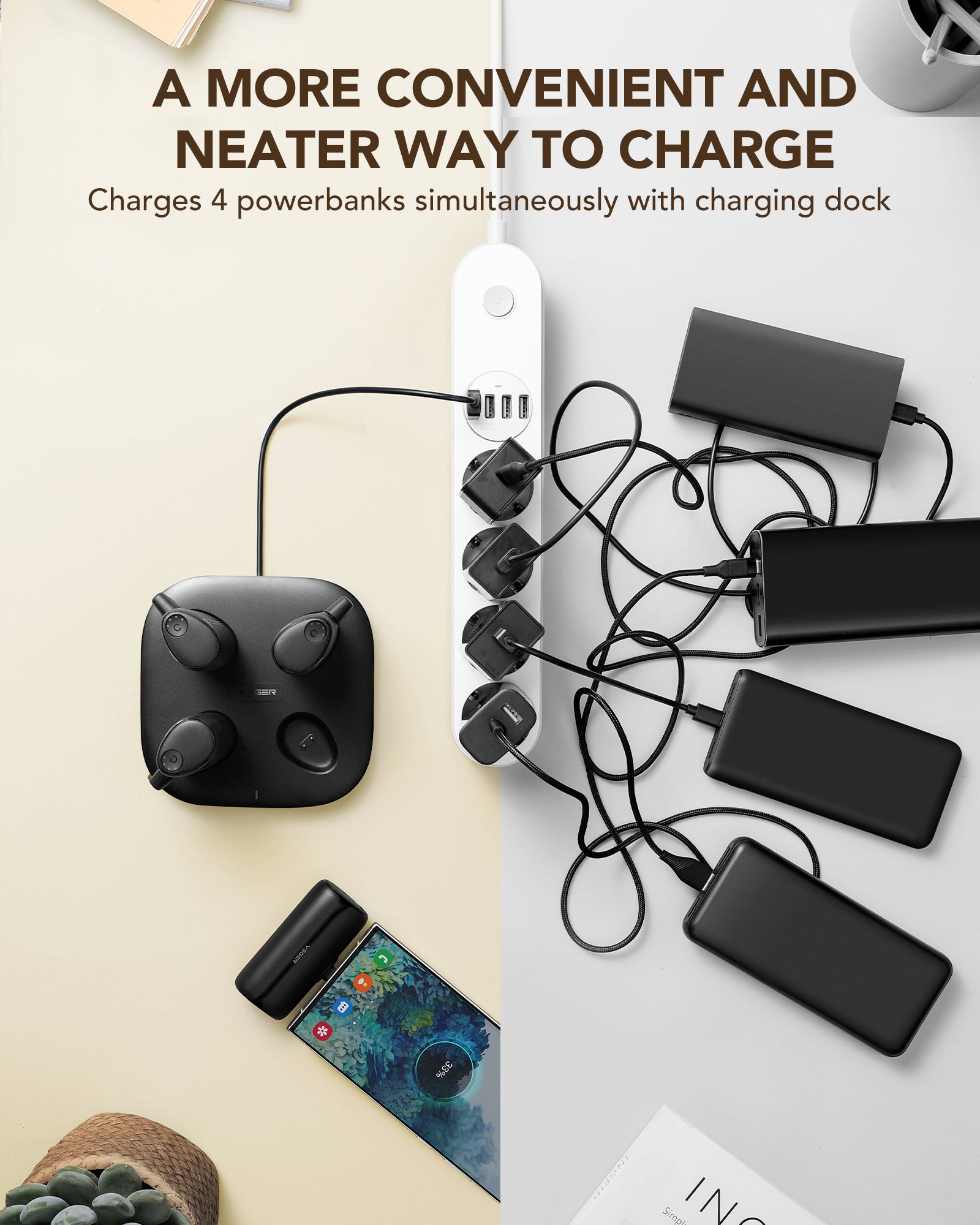 Cordless Mini Hybrid Type-C Charging Station Power Banks, 5000mAh 20W PD Fast Charging with Built-in Connectors