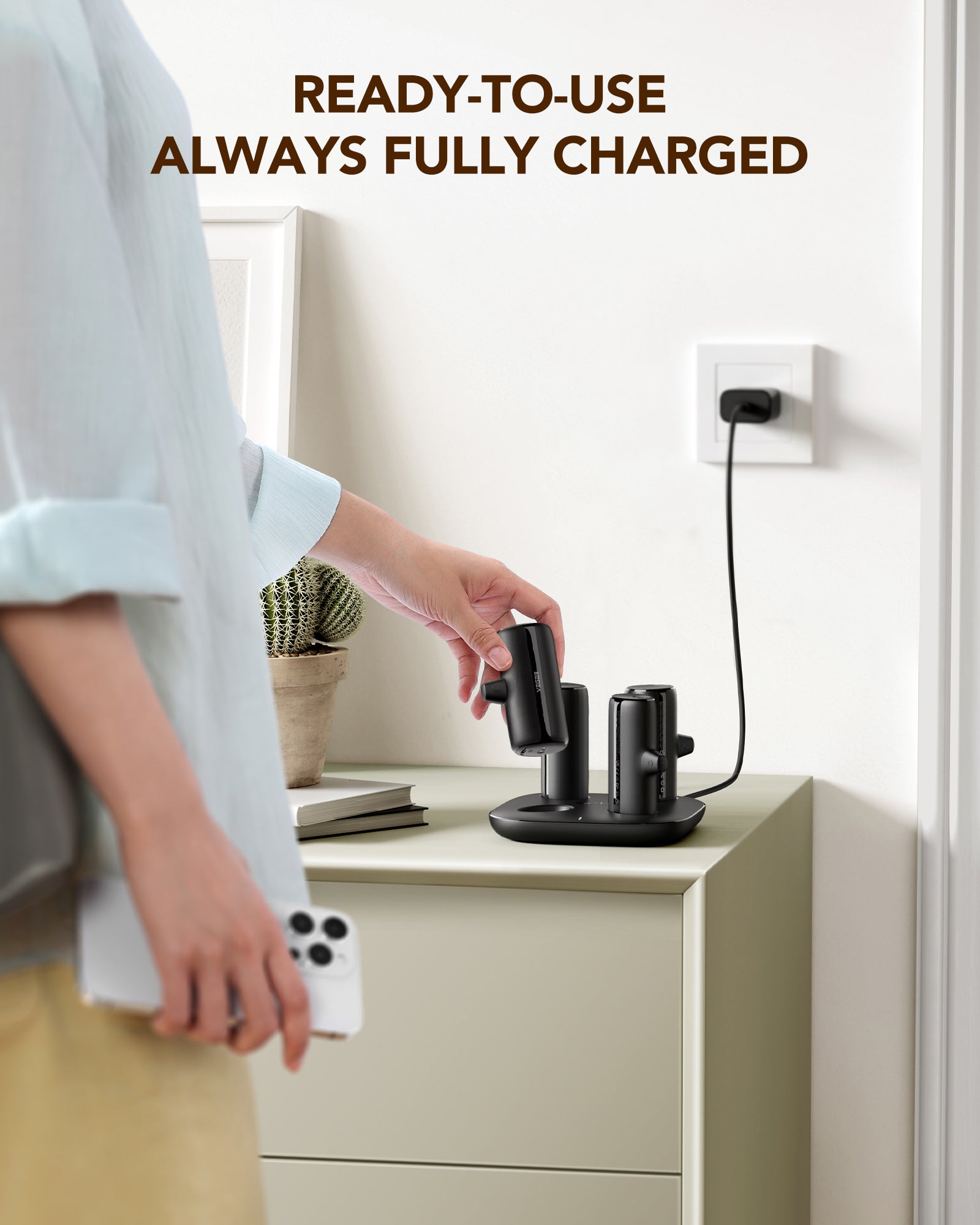 Cordless Mini Hybrid Type-C Charging Station Power Banks, 5000mAh 20W PD Fast Charging with Built-in Connectors