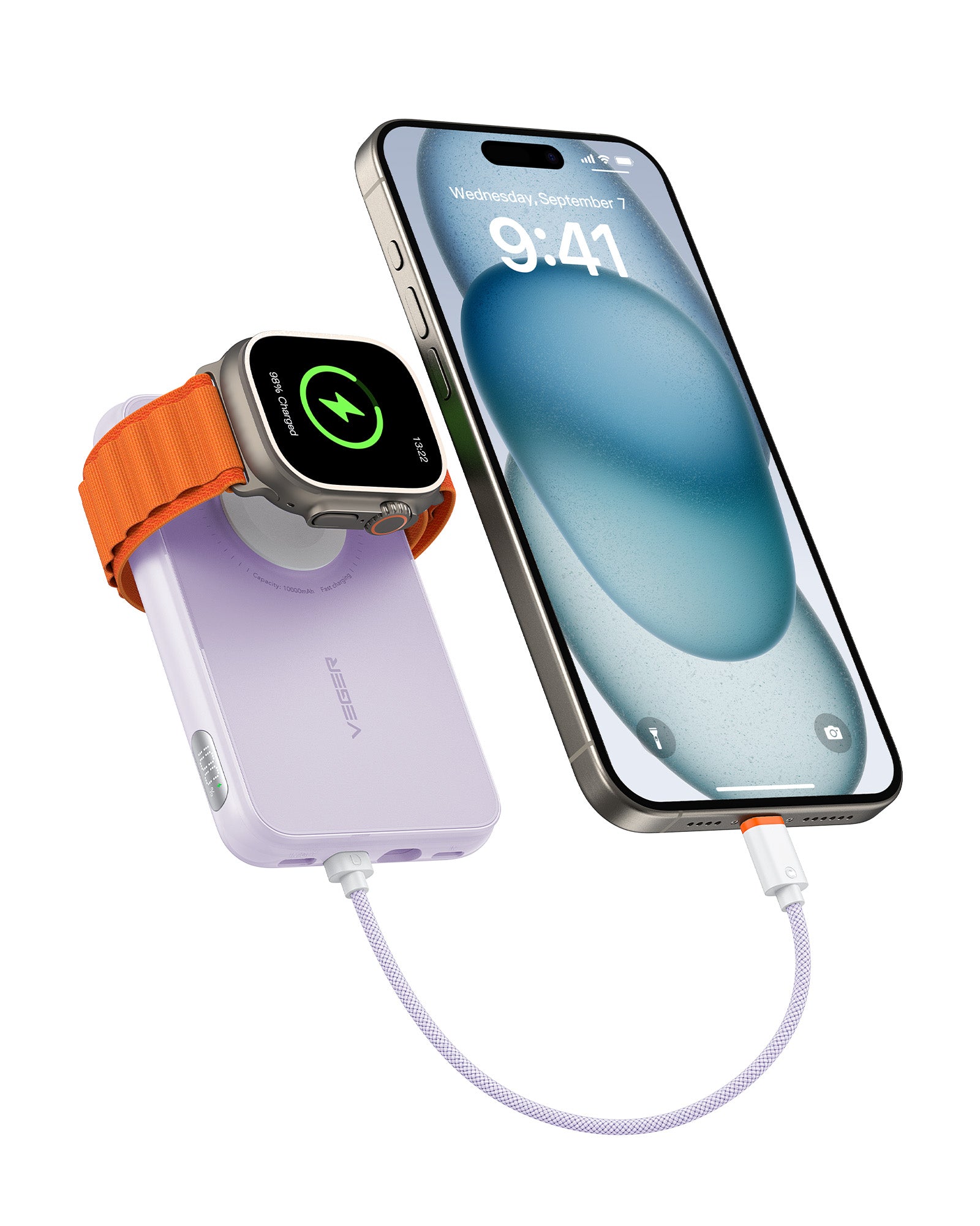 10000mAh Portable Charger with Built in Cable (Removable)