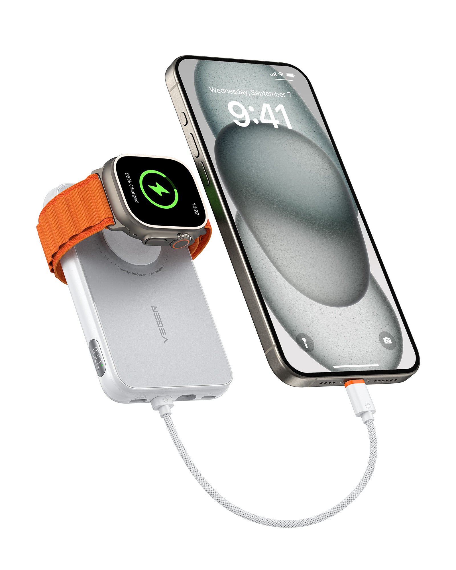 10000mAh Portable Charger with Built in Cable (Removable)