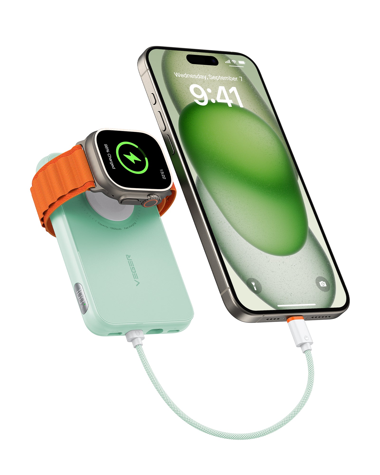10000mAh Portable Charger with Built in Cable (Removable)