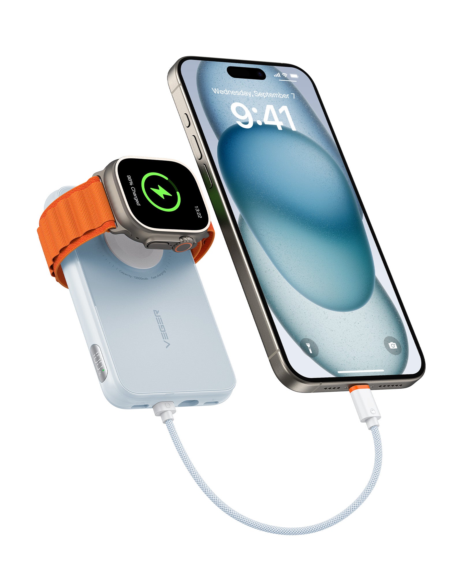 10000mAh Portable Charger with Built in Cable (Removable)
