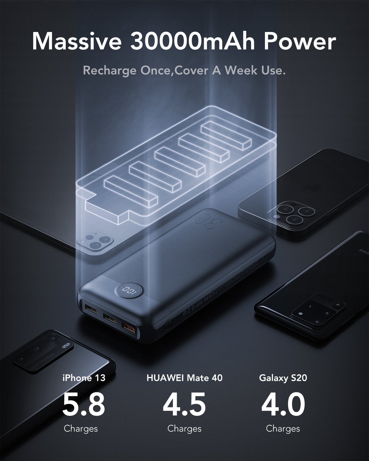 L30S 30000mAh Power Bank with Digital Display