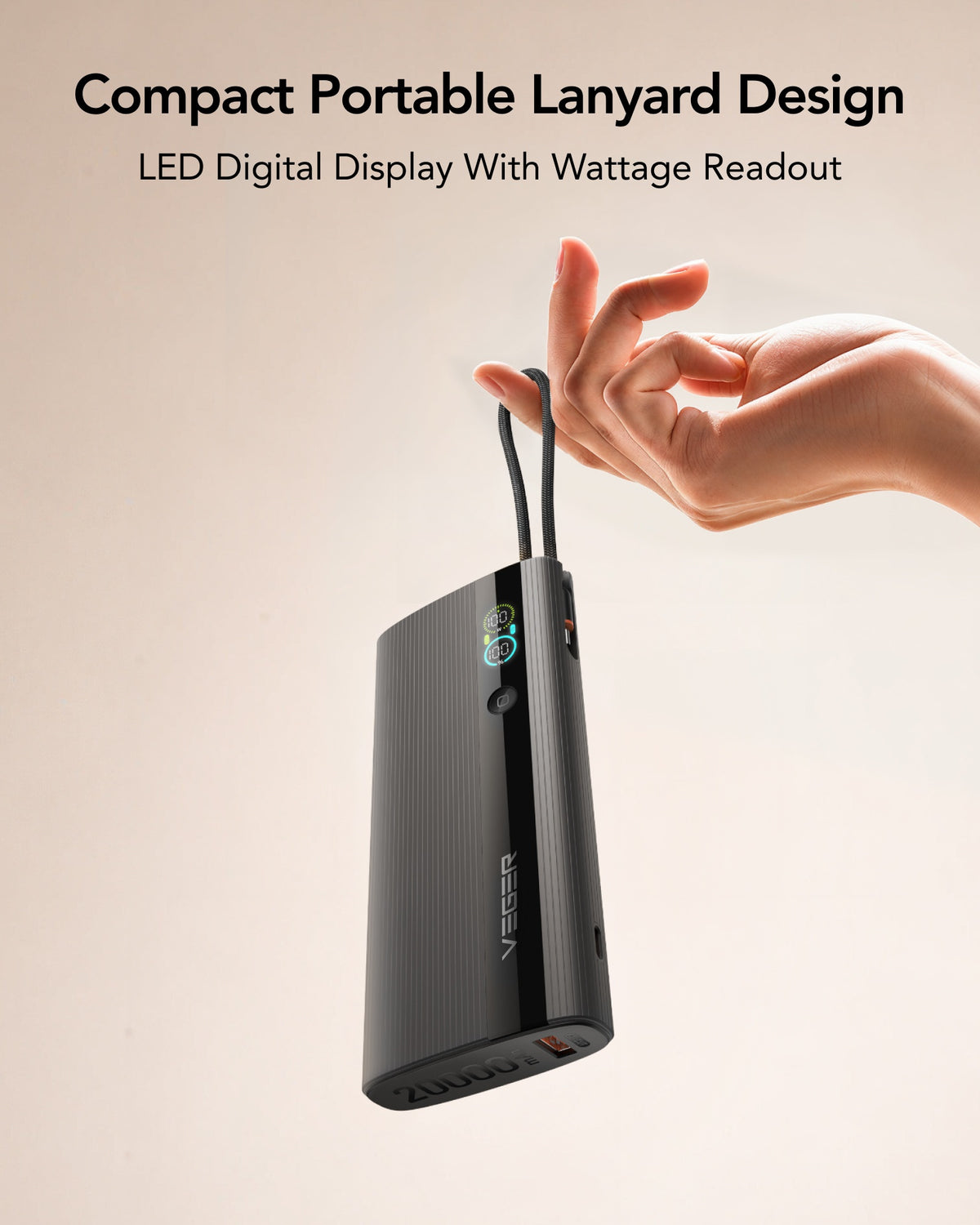 PocketPower 20 20000mAh 100W Power Bank with Built-in USB-C Cable & LED Digital Display