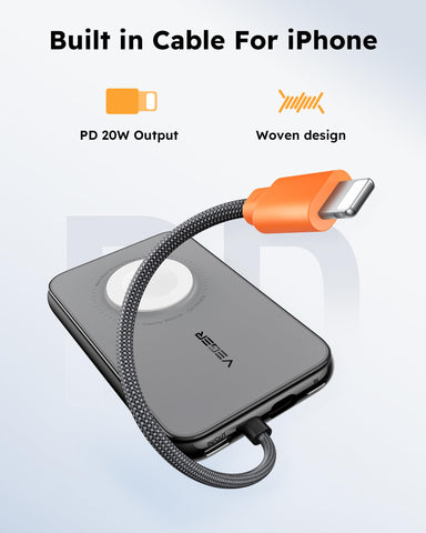 VEGER V0567 Portable Charger for iPhone with Built in Cable