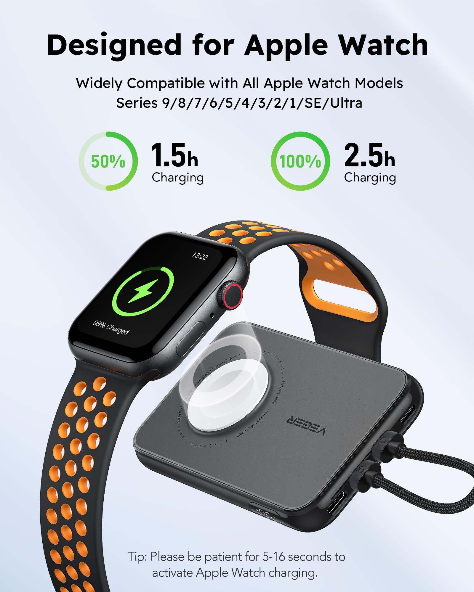 10000mAh Portable Charger with Built in Cable (Removable)