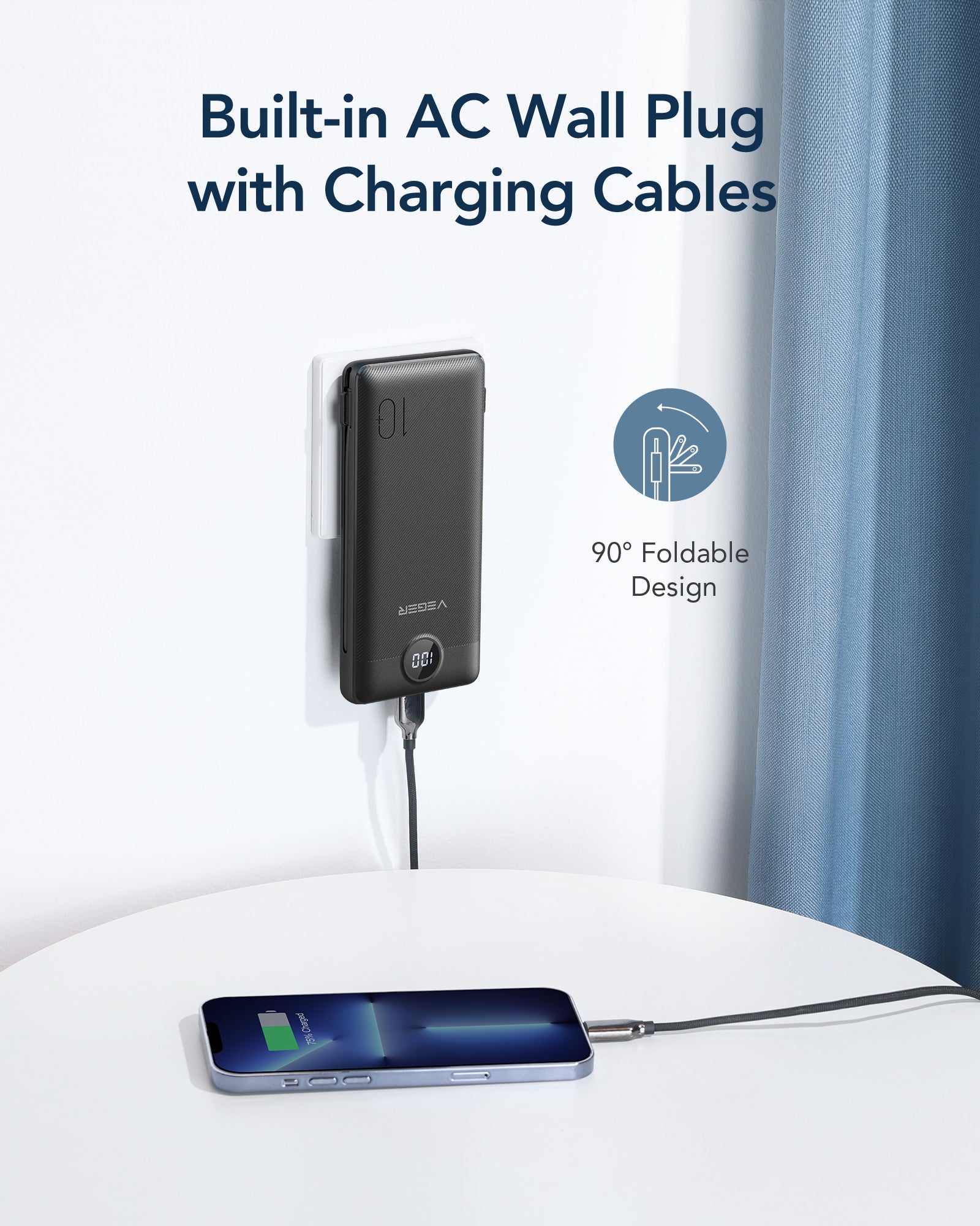 ACE100 Pro Built-in Cable and AC Plug 10000 mAh Power Bank