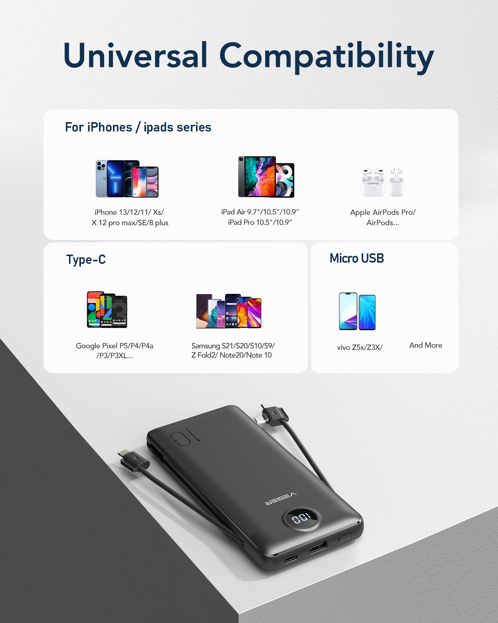 ACE100 Pro Built-in Cable and AC Plug 10000 mAh Power Bank