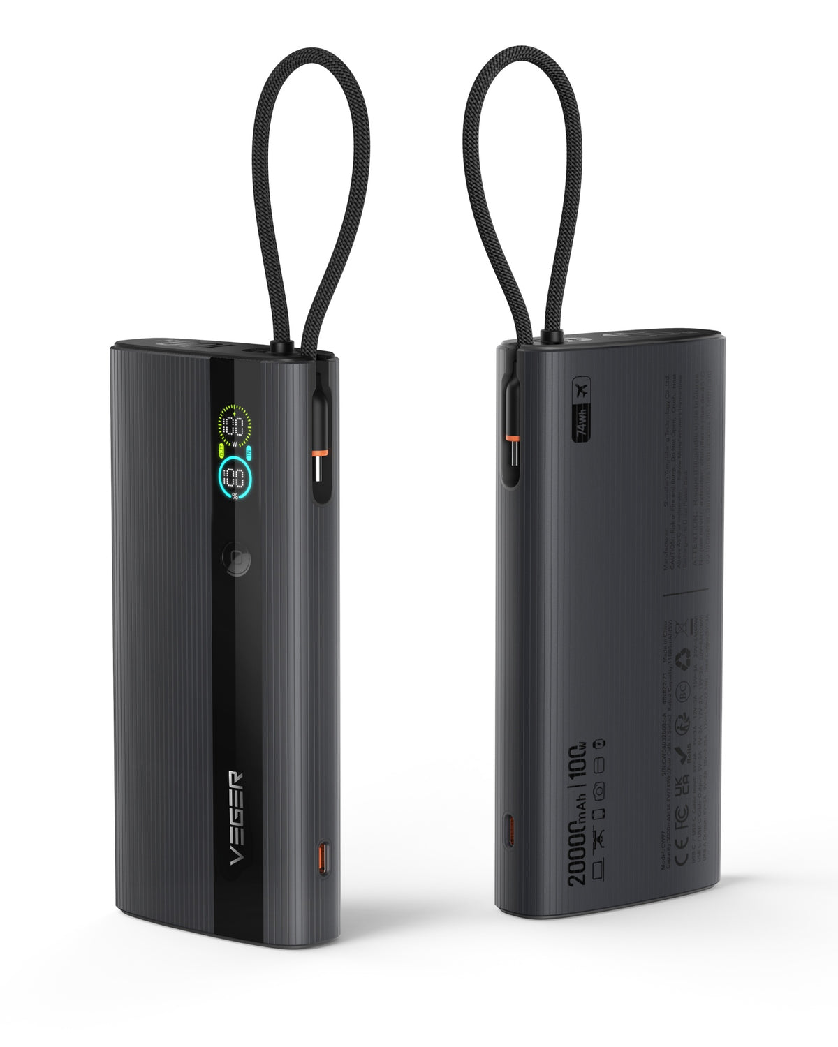 PocketPower 20 20000mAh 100W Power Bank with Built-in USB-C Cable & LED Digital Display