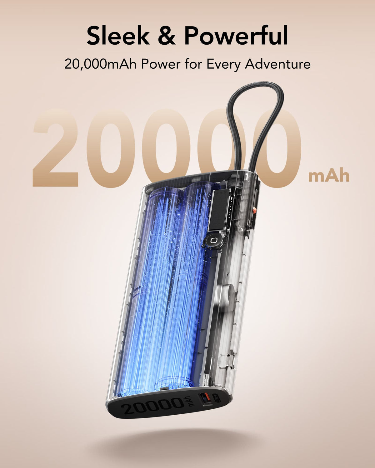 PocketPower 20 20000mAh 100W Power Bank with Built-in USB-C Cable & LED Digital Display
