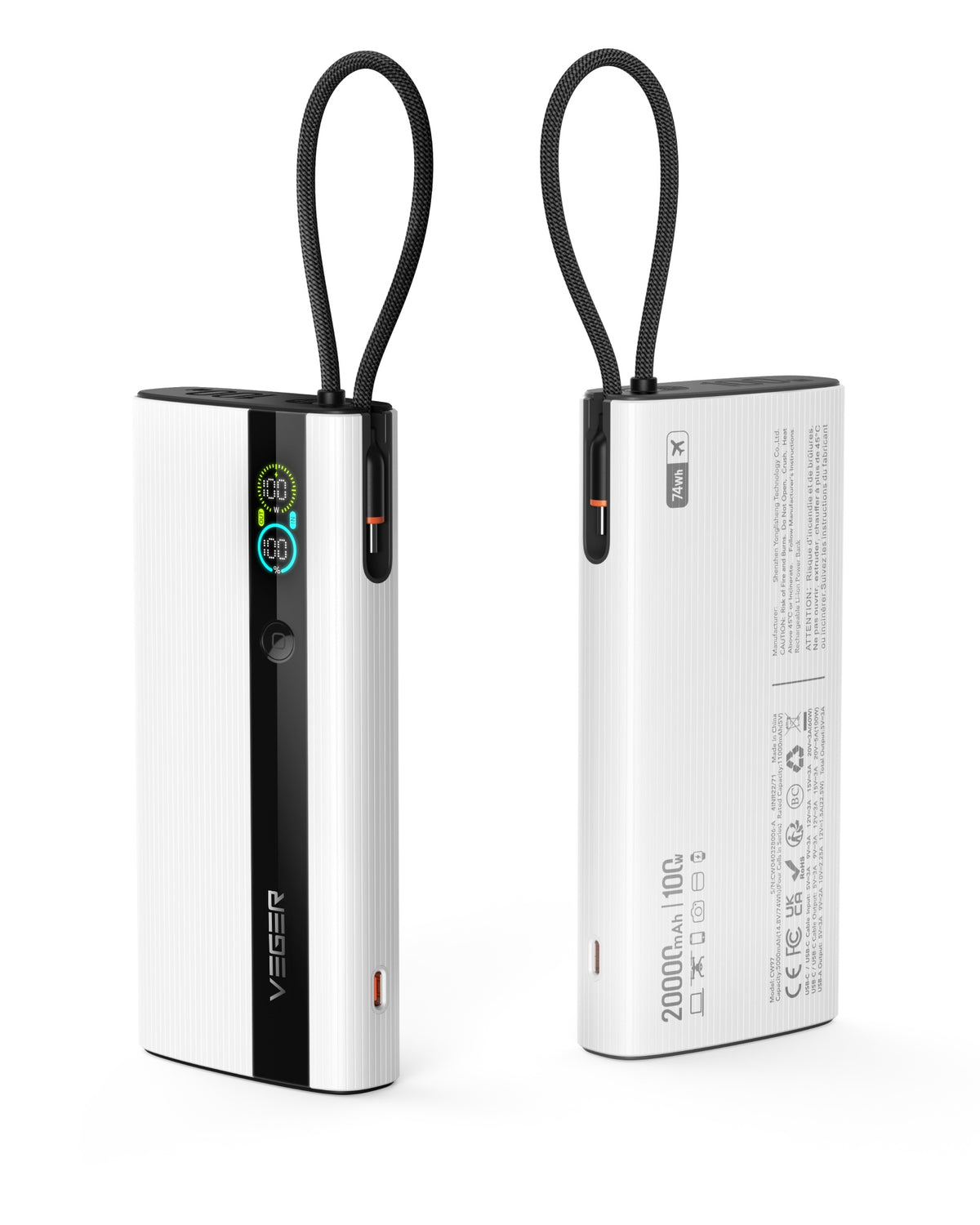 PocketPower 20 20000mAh 100W Power Bank with Built-in USB-C Cable & LED Digital Display