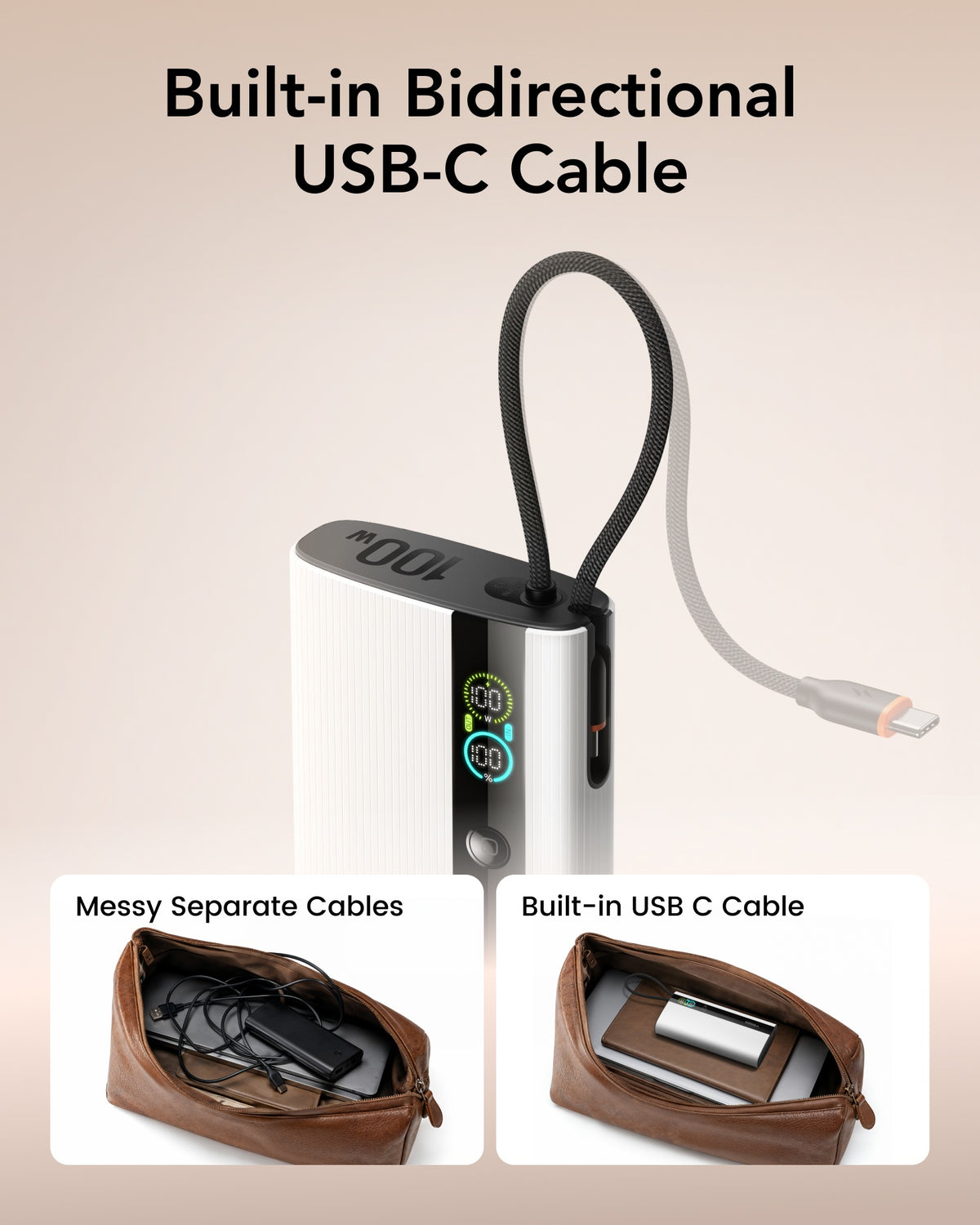PocketPower 20 20000mAh 100W Power Bank with Built-in USB-C Cable & LED Digital Display