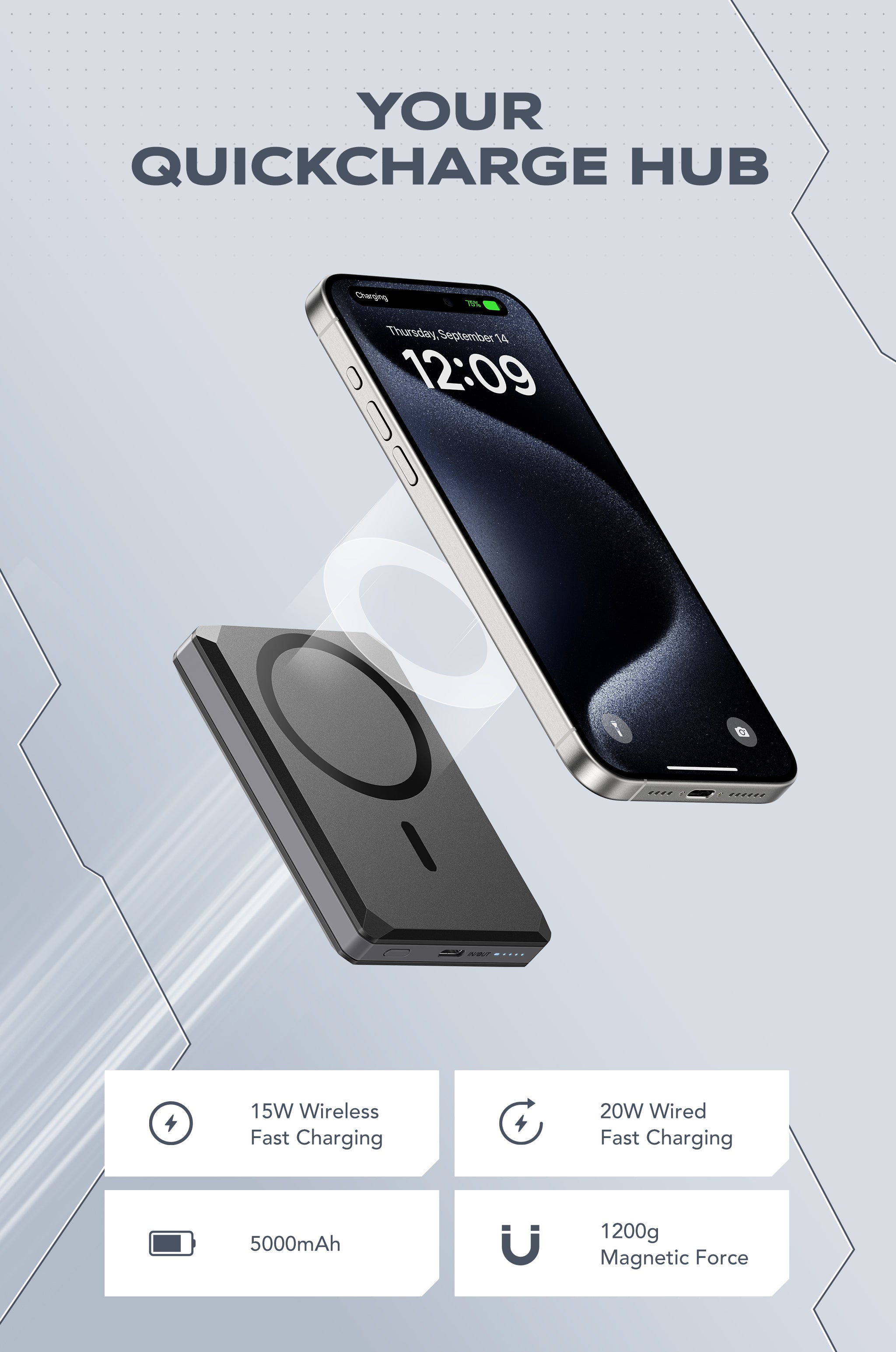 X5 6-in-1 5000mAh WalletTrack Power Bank with Find My