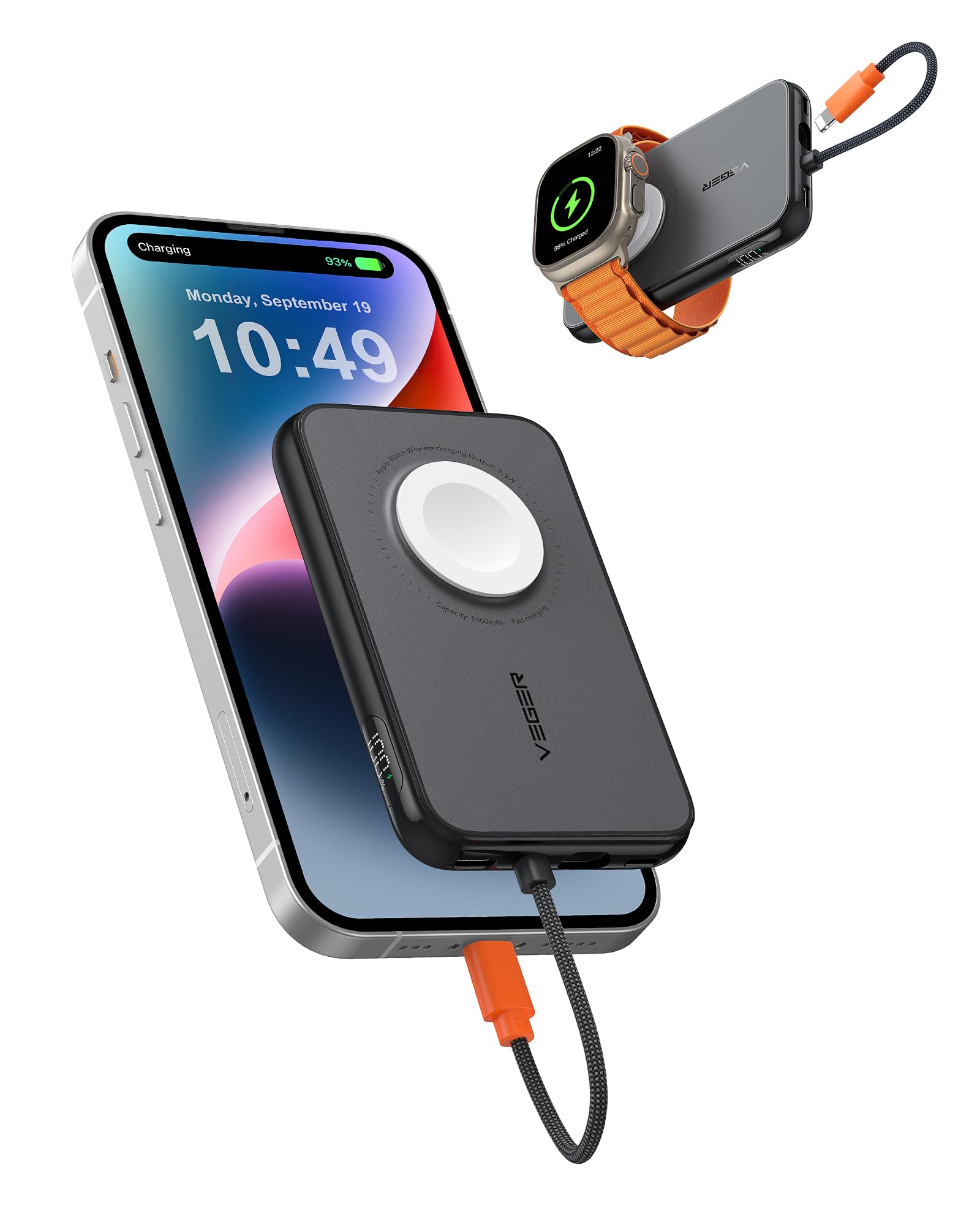 5,000mAh Portable Charger for iPhone with Built in Cable