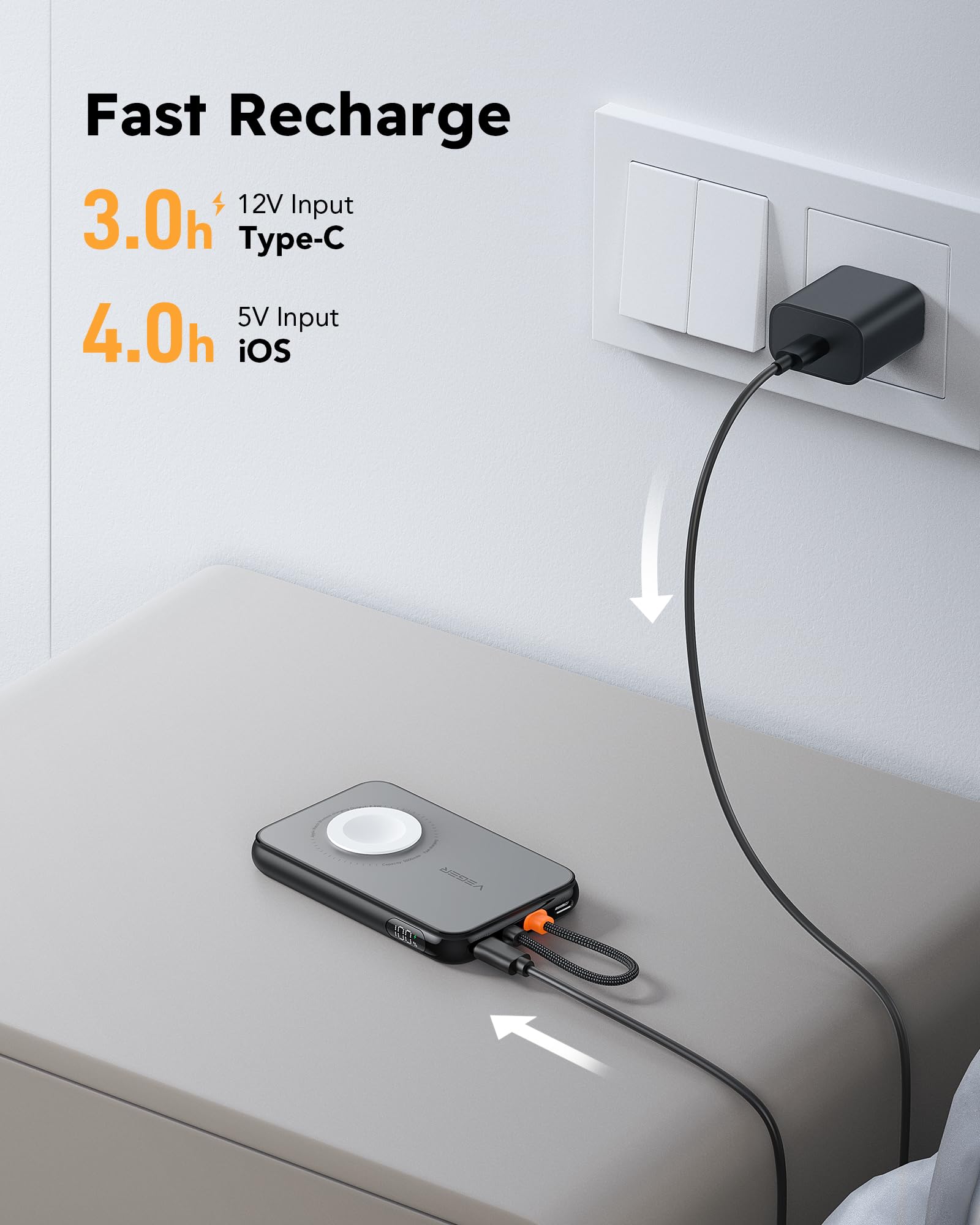 5,000mAh Portable Charger for iPhone with Built in Cable