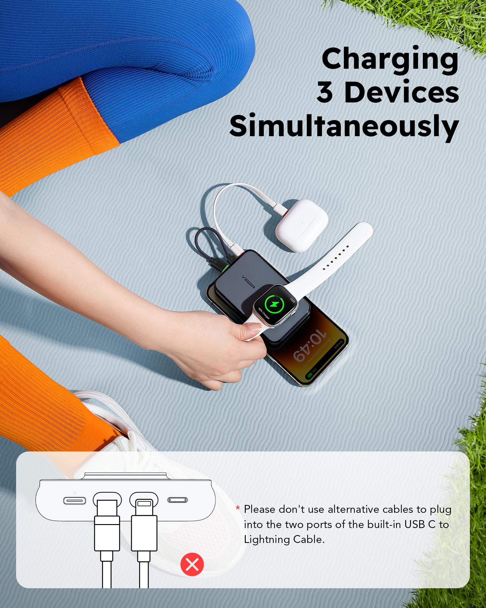 10000mAh Portable Charger with Built in Cable (Removable)