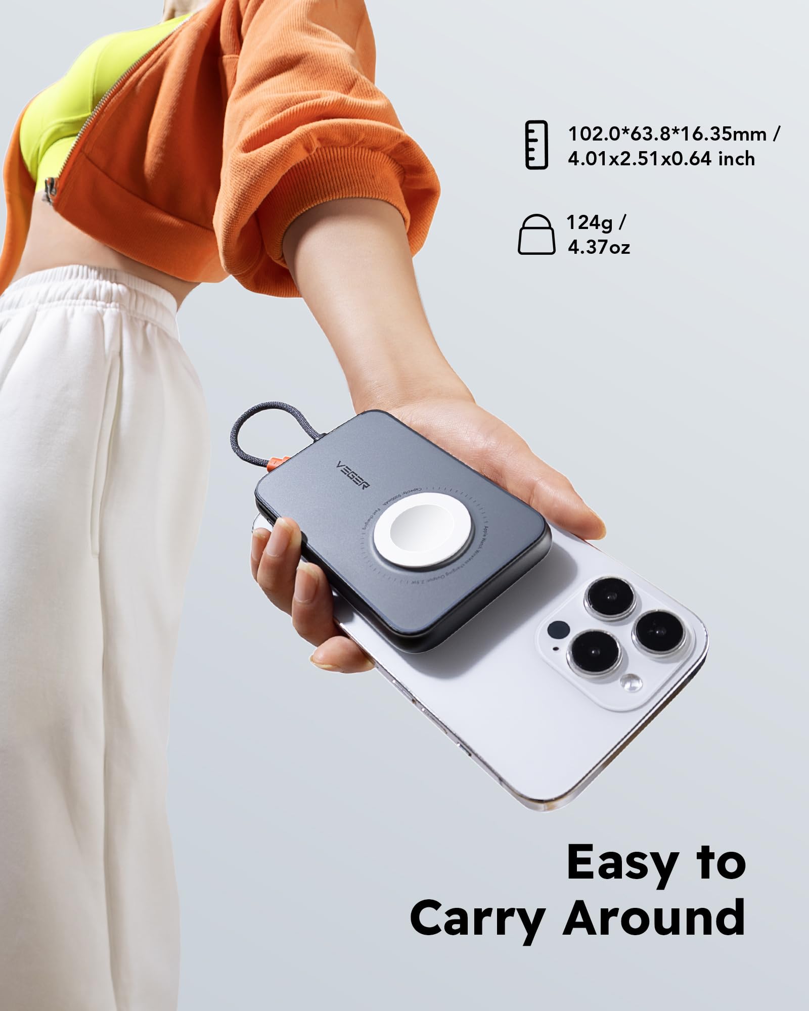 5,000mAh Portable Charger for iPhone with Built in Cable