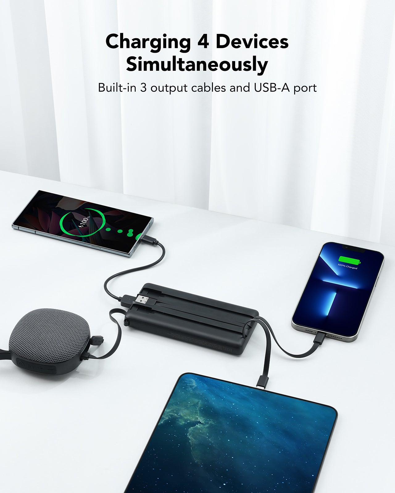 C10 10000mAh Power Bank with Built-in 4 Cables