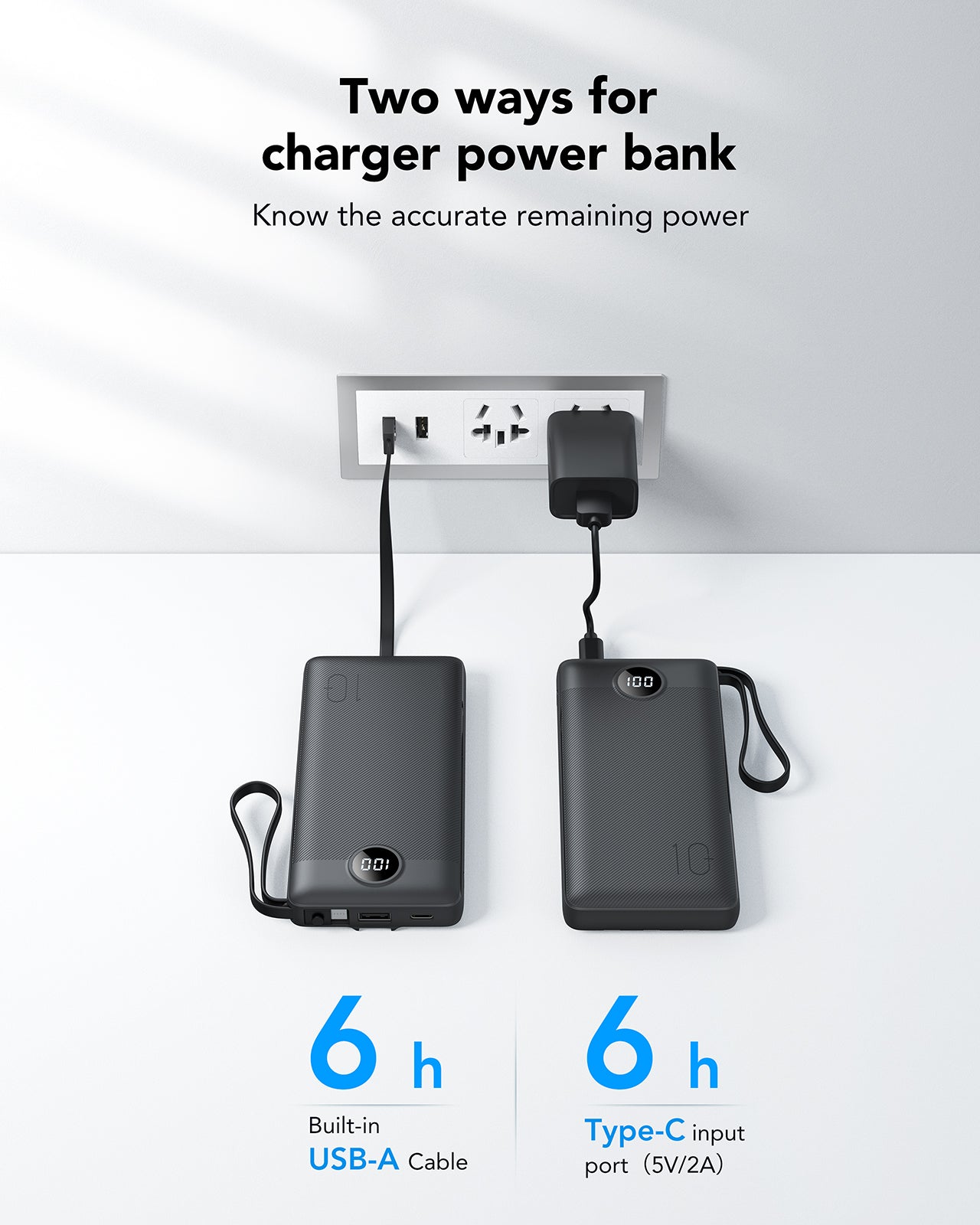 C10 10000mAh Power Bank with Built-in 4 Cables