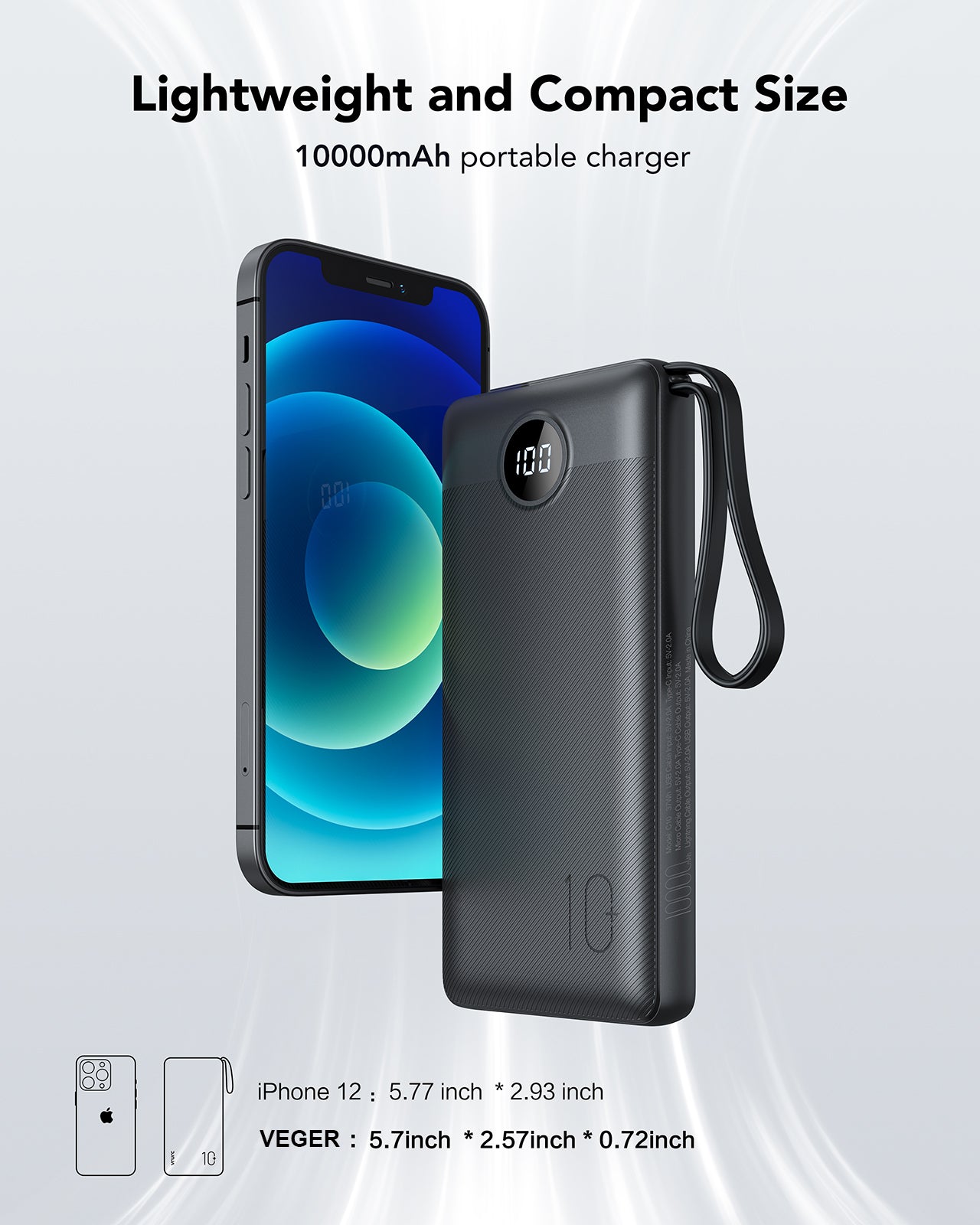 C10 10000mAh Power Bank with Built-in 4 Cables