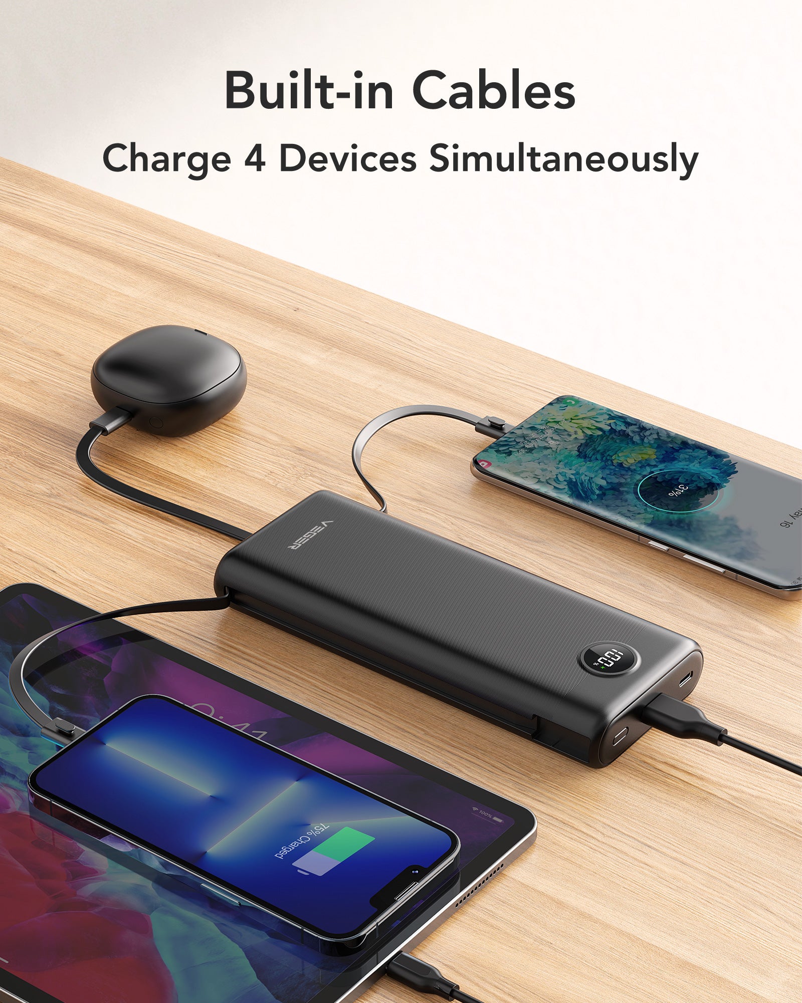 C30 30000mAh Power Bank with Built-in 4 Cables