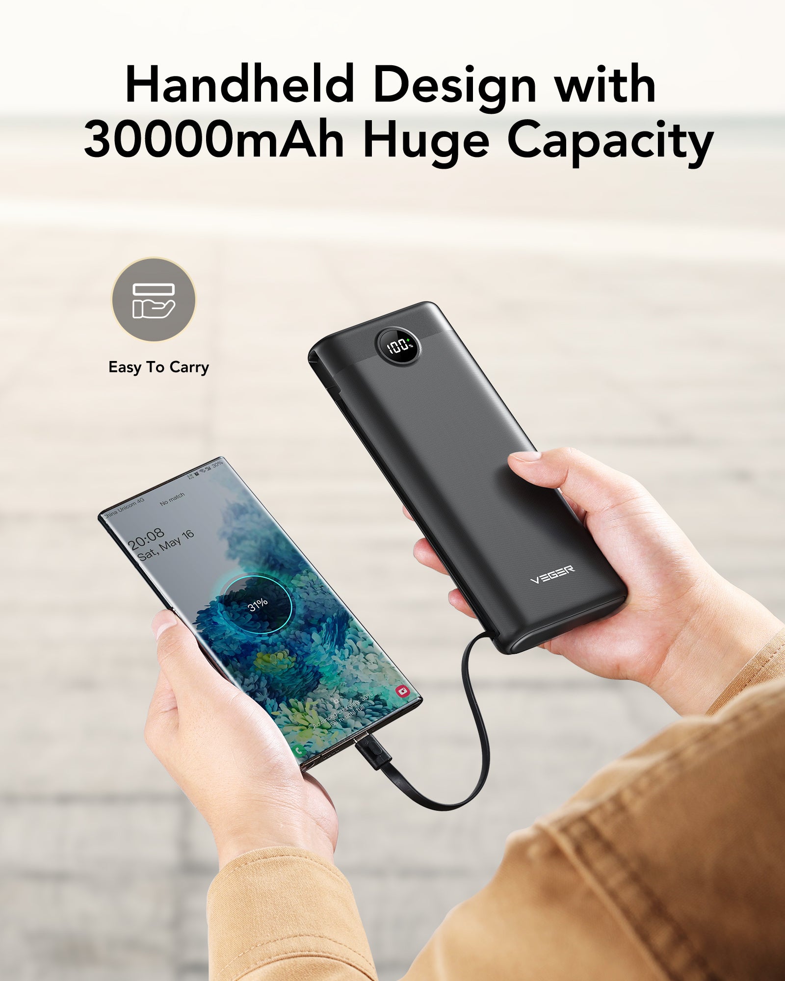 C30 30000mAh Power Bank with Built-in 4 Cables - Vegerpowerofficial